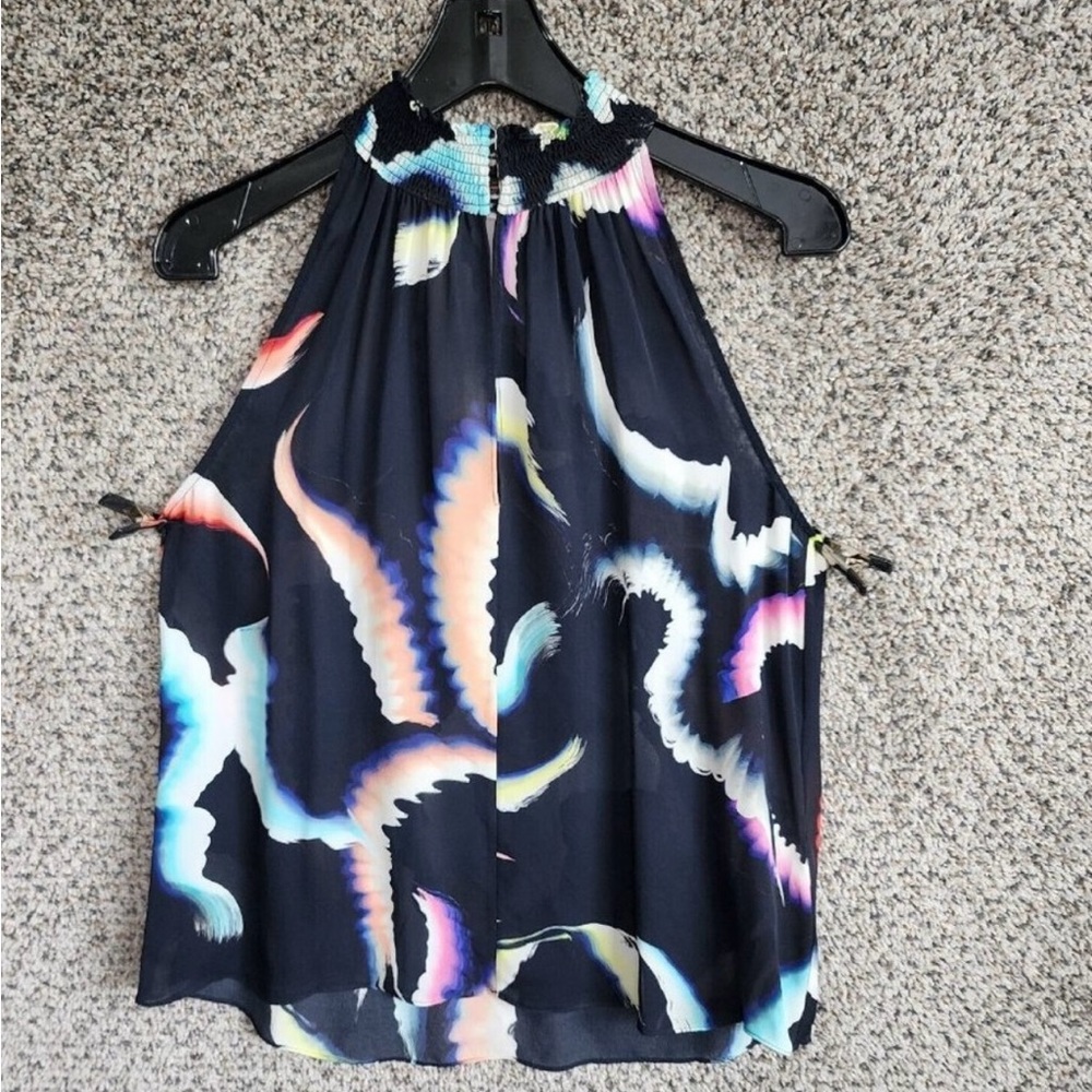 A.L.C. Top Womens 6 Minelli Silk Sleeveless Brushstroke Print Button Closure